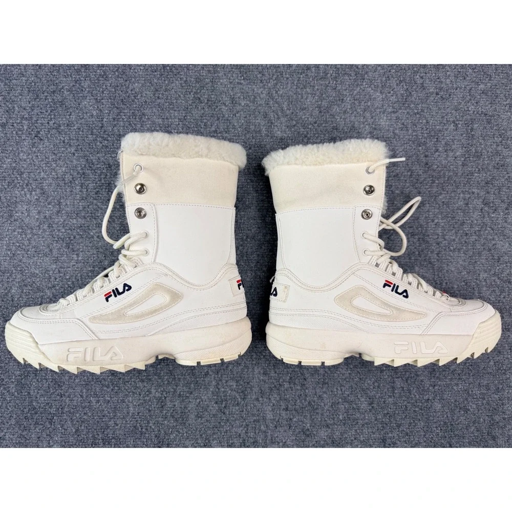 Fila Disruptor Boots Womens 8.5 White‎ Faux Fur Platform Y2K Chunky